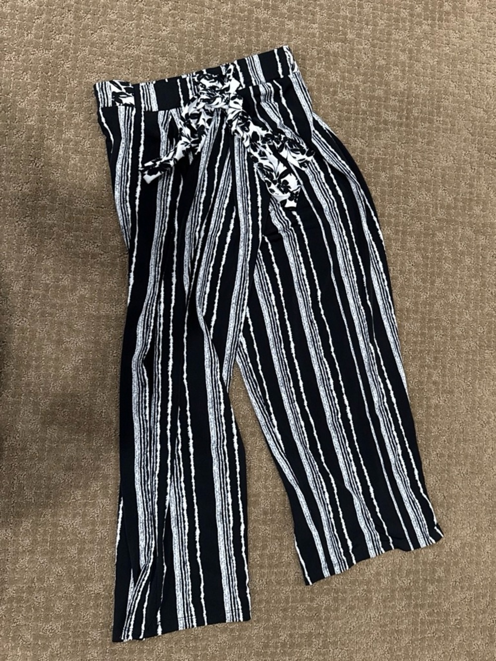 Striped Black and White Paperbag Waist Pants